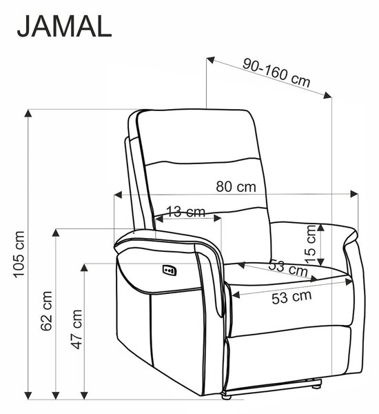 Fotoliu rabatabil JAMAL, stofa clasica, gri - Odin 15, 80x90/160x105 c