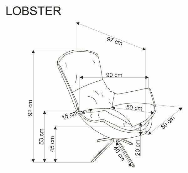 Fotoliu LOBSTER, stofa clasica bej- Haga 30, 90x97x92 cm