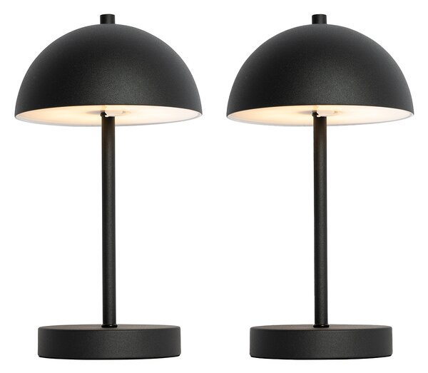 Set de 2 lămpi de masă exterioare ciupercă negre reîncărcabile - Keira