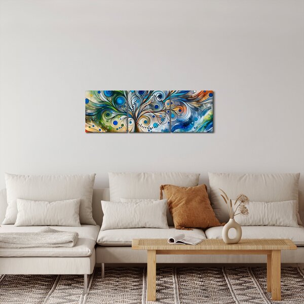Tablou – Arbore energetic colorat (cu ceas) (90x30 cm)