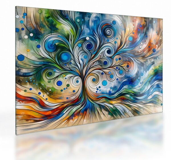 Tablou pe sticlă – Arbore energetic colorat (70x50 cm)