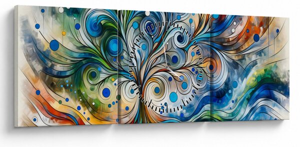 Tablou – Arbore energetic colorat (cu ceas) (90x30 cm)