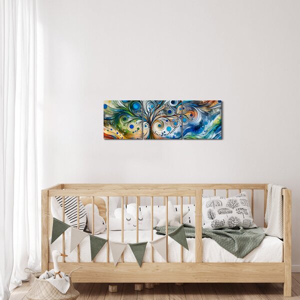 Tablou – Arbore energetic colorat (cu ceas) (90x30 cm)