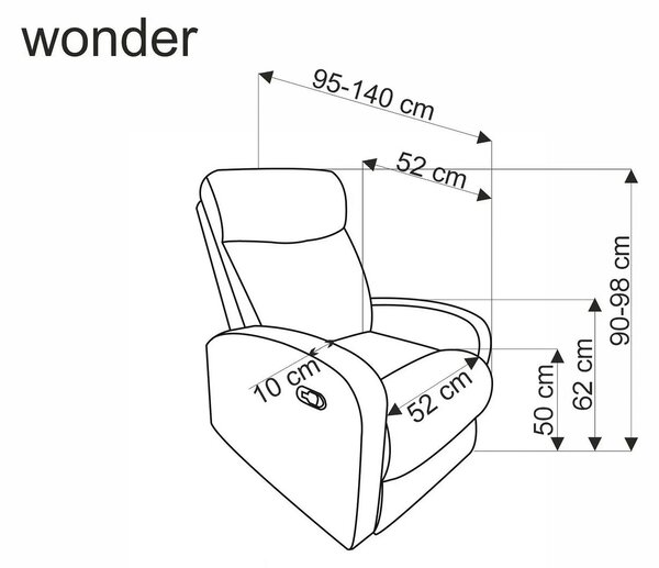 Fotoliu rabatabil WONDER, stofa catifelata negru - Bluvel 19, 75x95/14