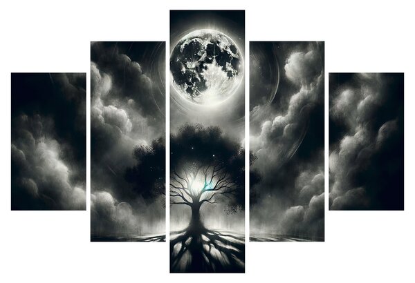 Tablou – Arbore alb-negru în lună plină (150x105 cm)