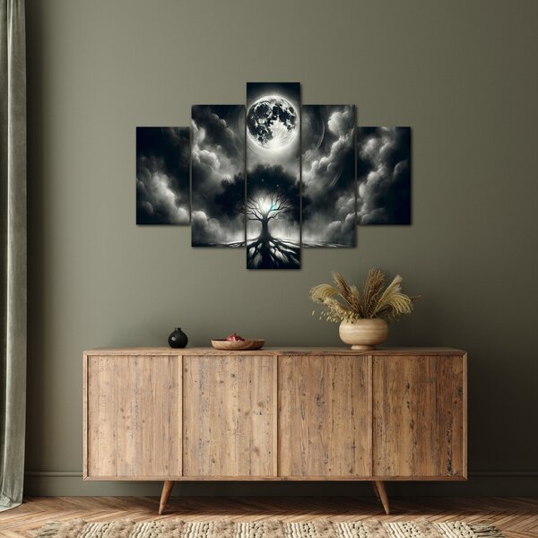 Tablou – Arbore alb-negru în lună plină (150x105 cm)