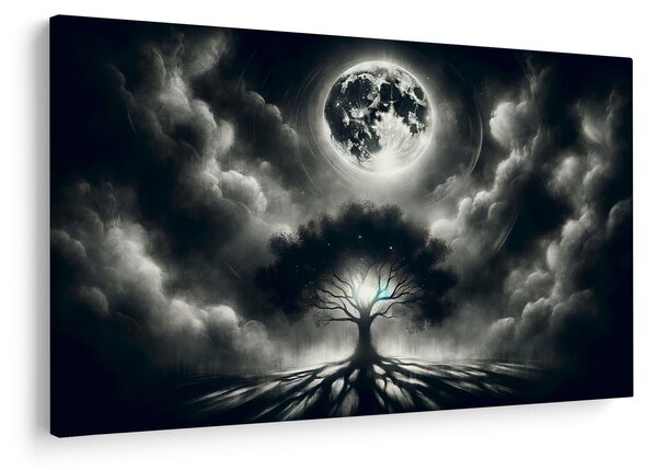 Tablou – Arbore alb-negru în lună plină (90x60 cm)