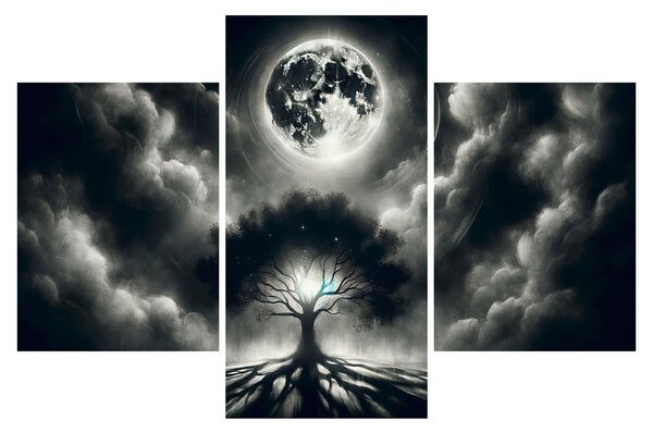 Tablou – Arbore alb-negru în lună plină (90x60 cm)