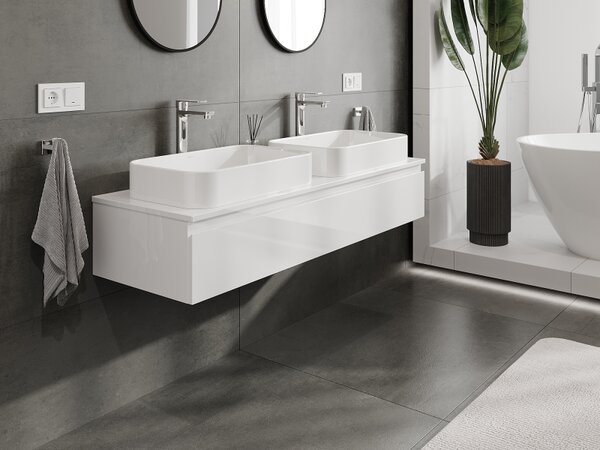 Mexen Orio, mobilier de baie 140 cm, 1 sertar, alb lucios, 91A10-14023-1-BF00