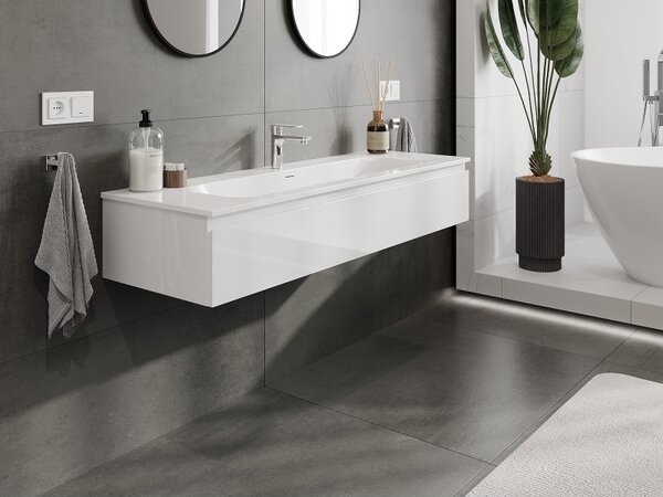 Mexen Orio, mobilier de baie 140 cm cu lavoar Vela, 1 sertar, alb lucios, 91A10-14023-1-BF00-W23M00