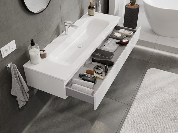 Mexen Orio, mobilier de baie 140 cm cu lavoar Vela, 1 sertar, alb lucios, 91A10-14023-1-BF00-W23M00