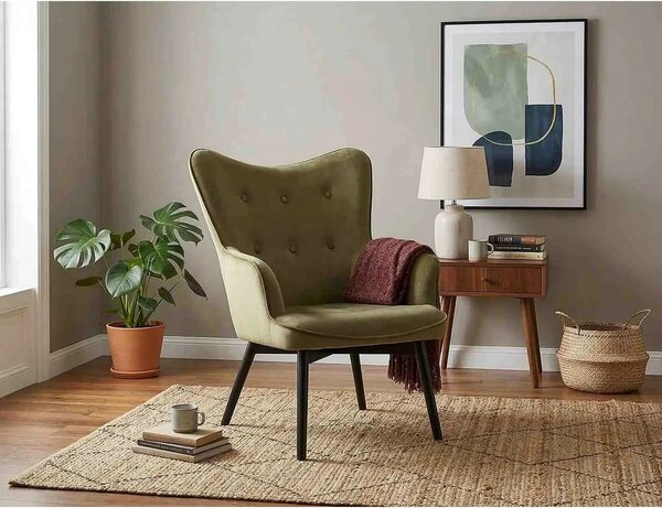 Fotoliu CARMEN, stofa catifelata verde olive - Bluvel 77, 72x75x99 cm