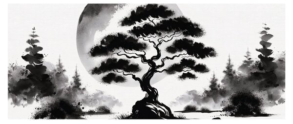 Tablou – Bonsai alb-negru (120x50 cm)