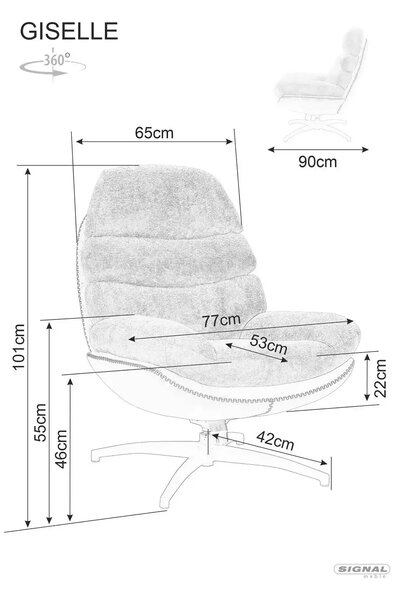 Fotoliu rotativ GISELLE, negru, stofa/piele ecologica/metal, 77x90x101