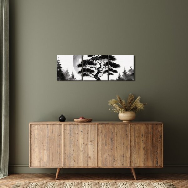 Tablou – Bonsai alb-negru (cu ceas) (90x30 cm)