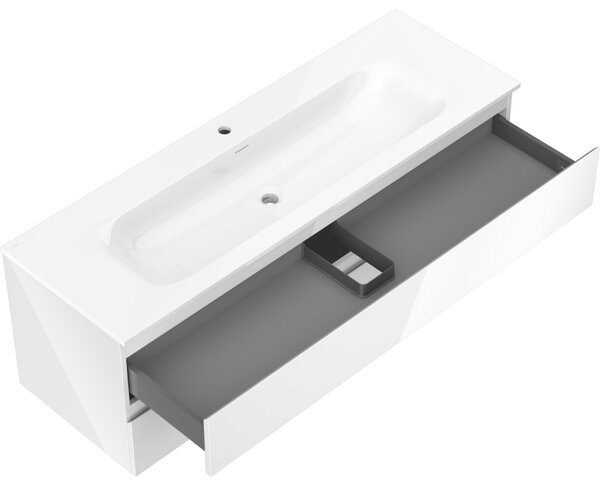 Mexen Orio, mobilier baie 140 cm cu lavoar Vela, 2 sertare, alb lucios, 91A10-14047-2-BFF00-W23M00