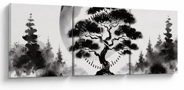 Tablou – Bonsai alb-negru (cu ceas) (90x30 cm)