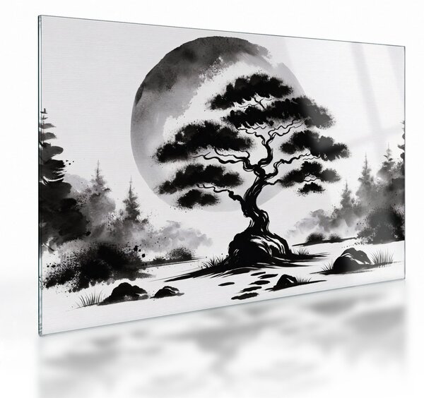 Tablou pe sticlă – Bonsai alb-negru (70x50 cm)