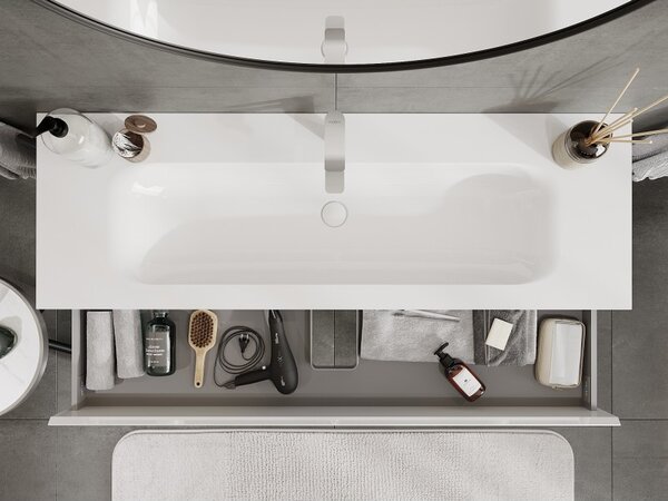 Mexen Orio, mobilier baie 140 cm cu lavoar Vela, 2 sertare, alb lucios, 91A10-14047-2-BFF00-W23M00