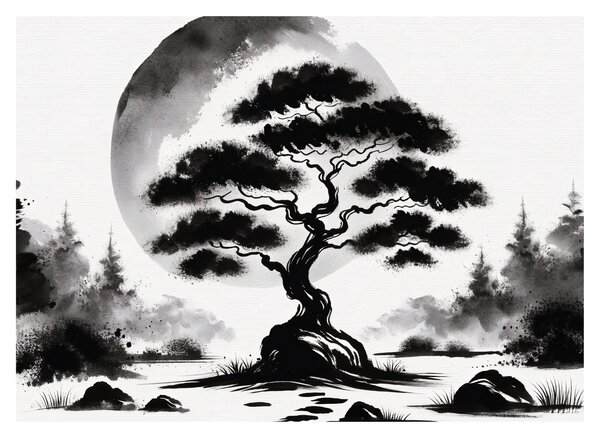 Tablou – Bonsai alb-negru (70x50 cm)