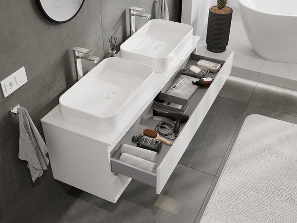Mexen Orio, mobilier de baie sub chiuvetă 140 cm, 2 sertare, alb lucios, 91A10-14047-2-BFF00