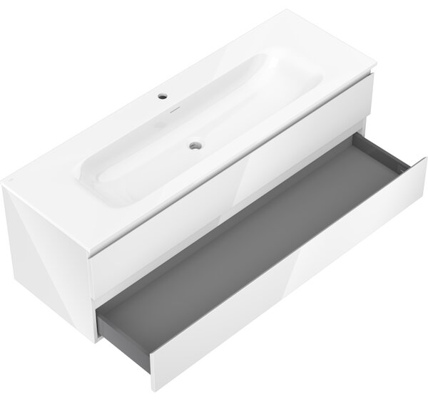 Mexen Orio, mobilier baie 140 cm cu lavoar Vela, 2 sertare, alb lucios, 91A10-14047-2-BFF00-W23M00