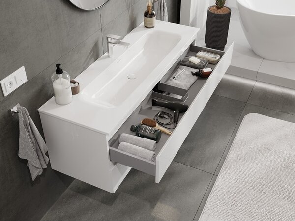 Mexen Orio, mobilier baie 140 cm cu lavoar Vela, 2 sertare, alb lucios, 91A10-14047-2-BFF00-W23M00