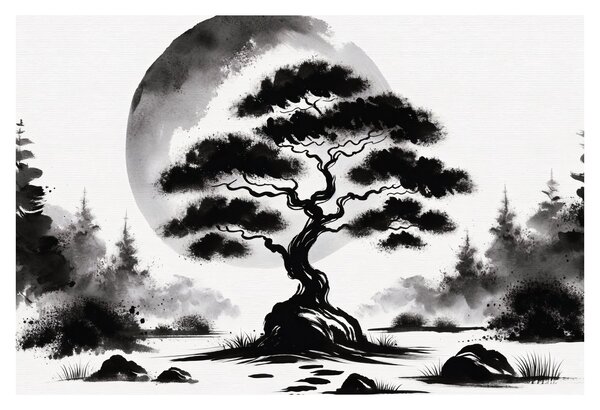Tablou – Bonsai alb-negru (90x60 cm)