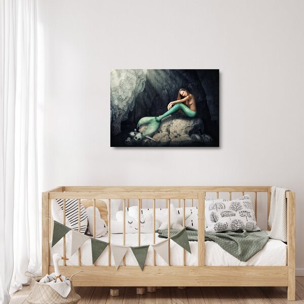 Tablou pe sticlă - Sirena pe stâncă (70x50 cm)