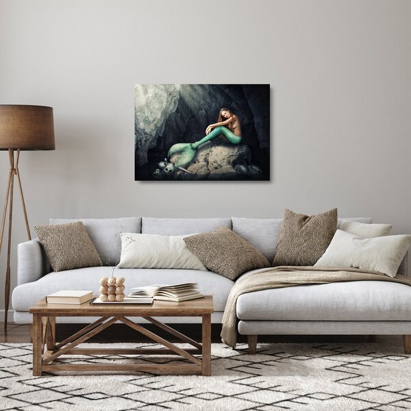 Tablou pe sticlă - Sirena pe stâncă (70x50 cm)