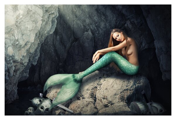 Tablou - Sirena pe stâncă (90x60 cm)