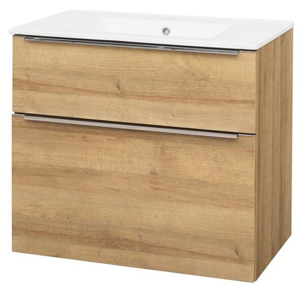 Mereo, Mereo Mailo, mobilier baie cu lavoar ceramic 81 cm, stejar Riviera, mâner cromat, MER-CN521