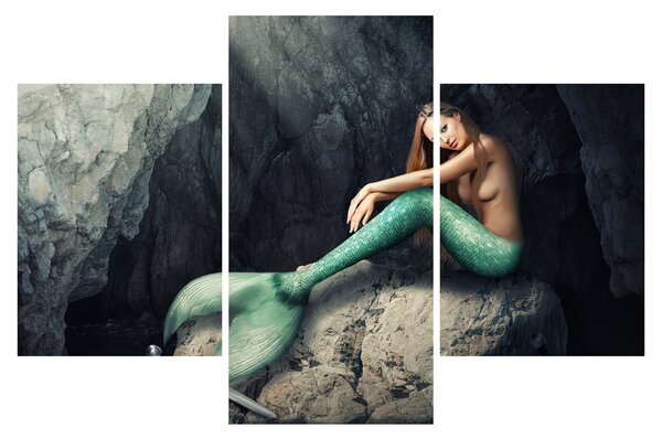 Tablou - Sirena pe stâncă (90x60 cm)