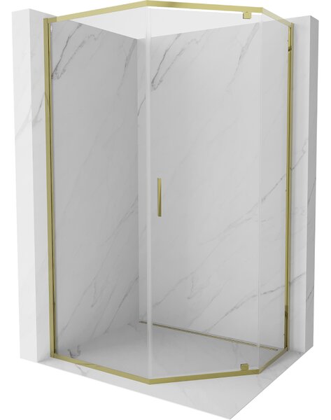Mexen Exo, cabină de duș pentagonală cu balamale, 100x90 cm, sticlă transparentă, auriu, 812-100-090-50-00