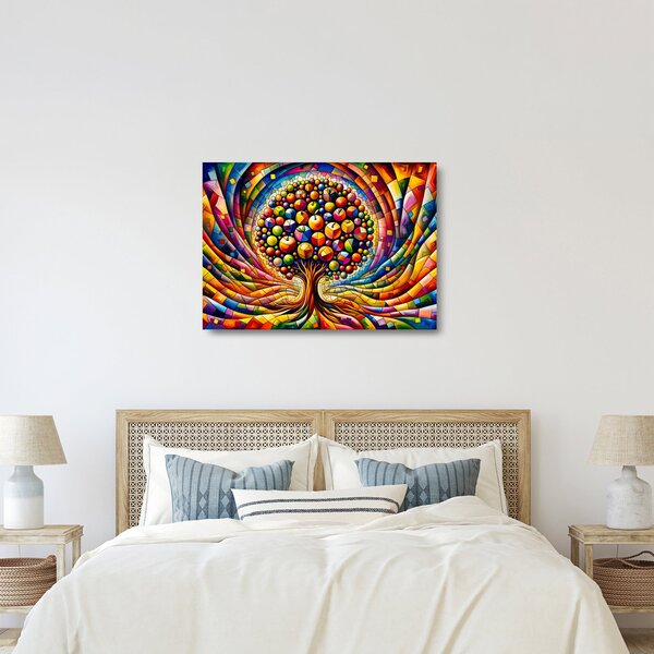 Tablou pe sticlă – Arbore colorat cu mere (70x50 cm)