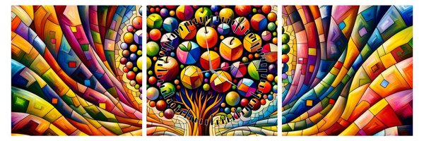 Tablou – Arbore colorat cu mere (cu ceas) (90x30 cm)