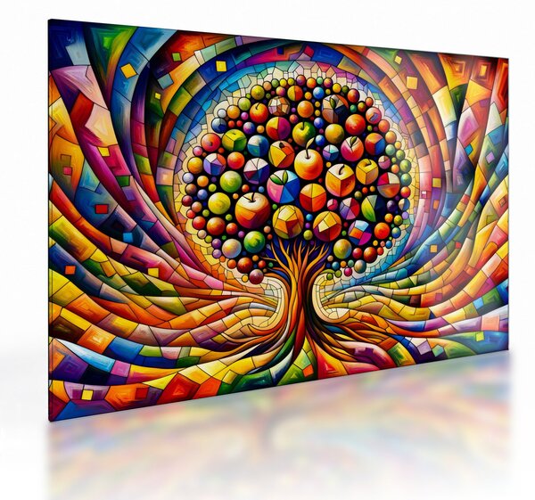 Tablou pe sticlă – Arbore colorat cu mere (70x50 cm)