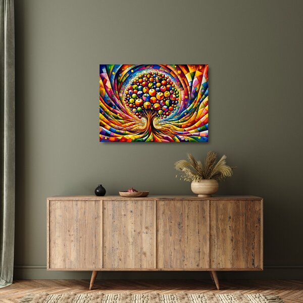 Tablou pe sticlă – Arbore colorat cu mere (70x50 cm)