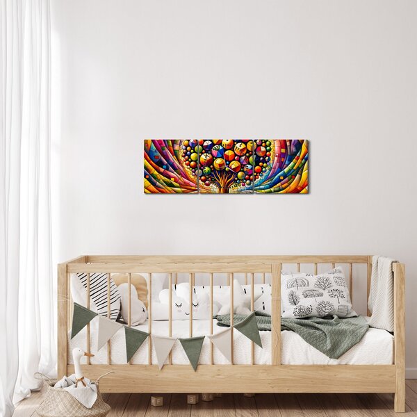 Tablou – Arbore colorat cu mere (cu ceas) (90x30 cm)