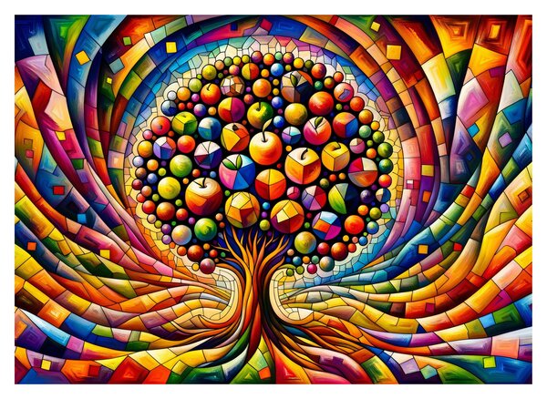 Tablou pe sticlă – Arbore colorat cu mere (70x50 cm)