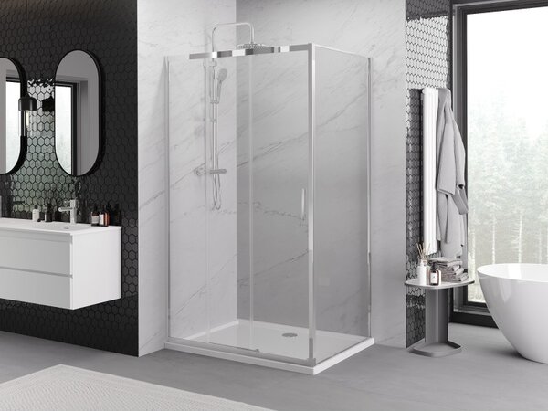 Mexen Exo, cabină de duș glisantă, ușă 85 cm + perete lateral 70 cm, sticlă transparentă, crom, 8153-085-070-01-00