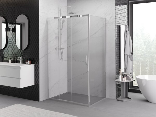 Mexen Exo, cabină de duș glisantă, ușă 85 cm + perete lateral 70 cm, sticlă transparentă, crom, 8153-085-070-01-00