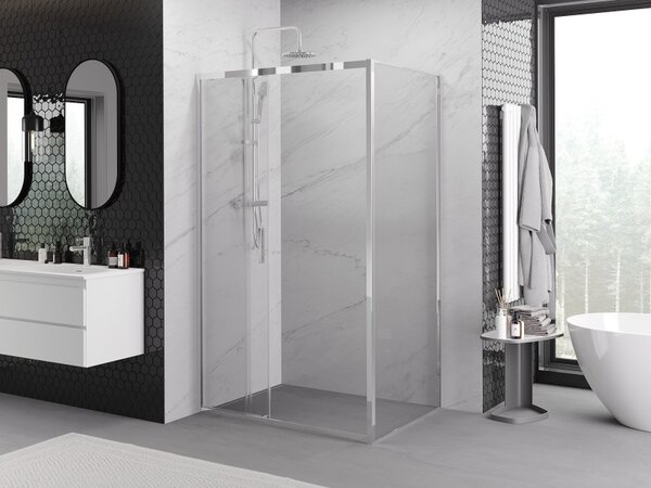 Mexen Exo, cabină de duș glisantă, ușă 85 cm + perete lateral 70 cm, sticlă transparentă, crom, 8153-085-070-01-00