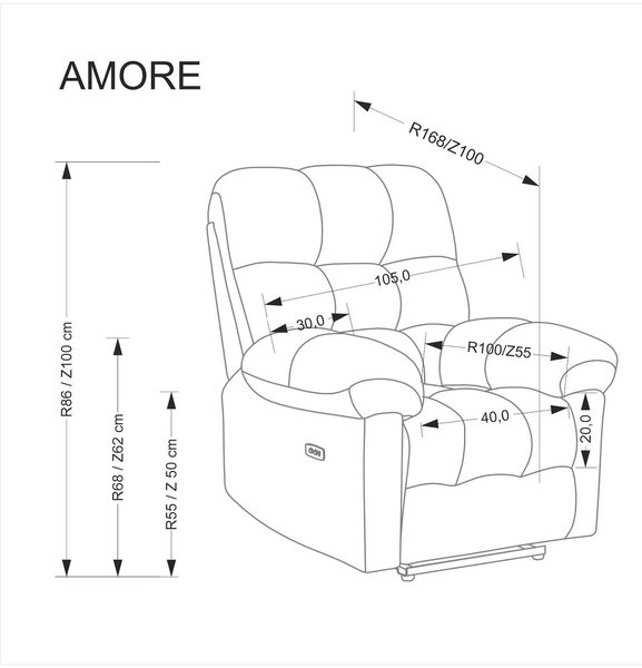 Fotoliu recliner AMORE, bej, stofa, 105x100x86 cm