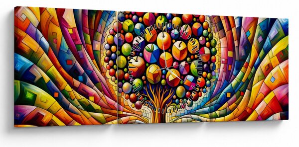 Tablou – Arbore colorat cu mere (cu ceas) (90x30 cm)