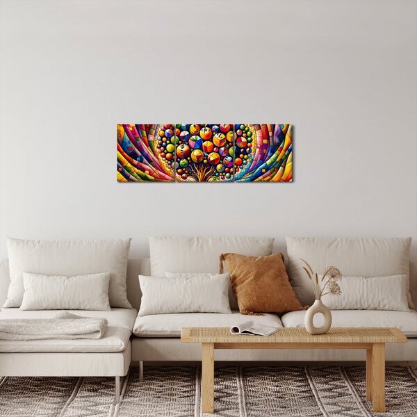 Tablou – Arbore colorat cu mere (cu ceas) (90x30 cm)