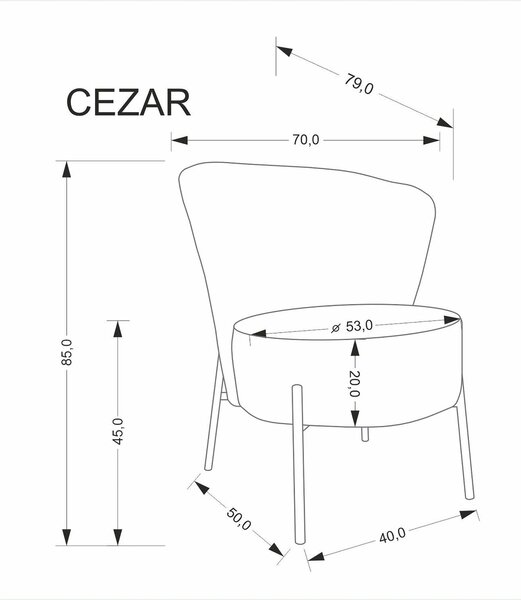 Fotoliu CEZAR, bej/negru, stofa catifelata/otel, 70x79x85 cm