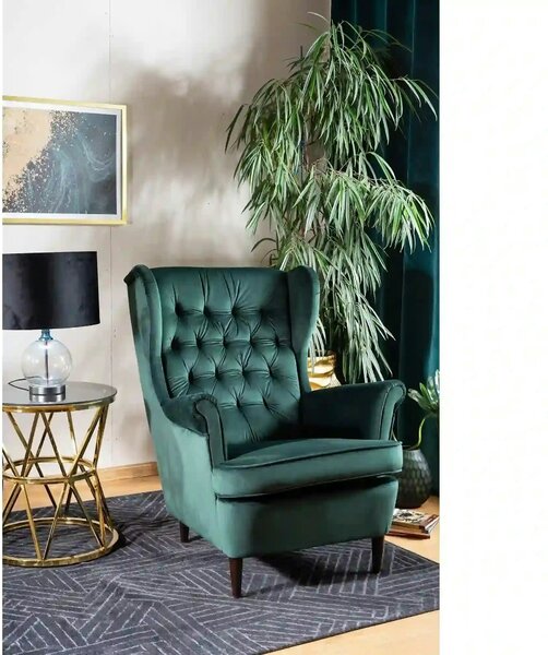 Fotoliu HARRY, stofa catifelata verde - Bluvel 78, 82x92x101 cm