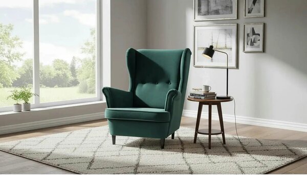 Fotoliu LORD, stofa catifelata verde - Bluvel 78/wenge, 82x92x101 cm