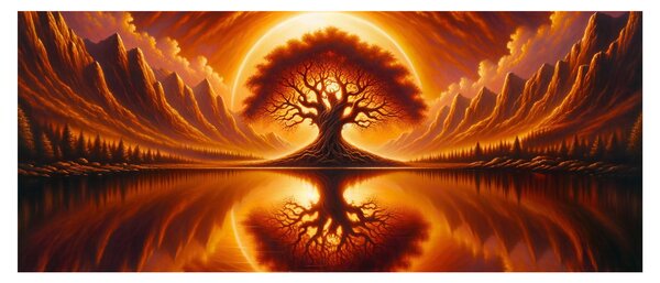 Tablou – Arbore în soare sângeriu (120x50 cm)